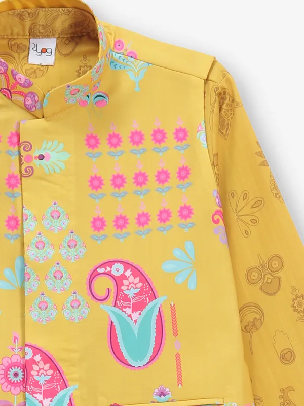 Mustard yellow cotton waistcoat set for boys