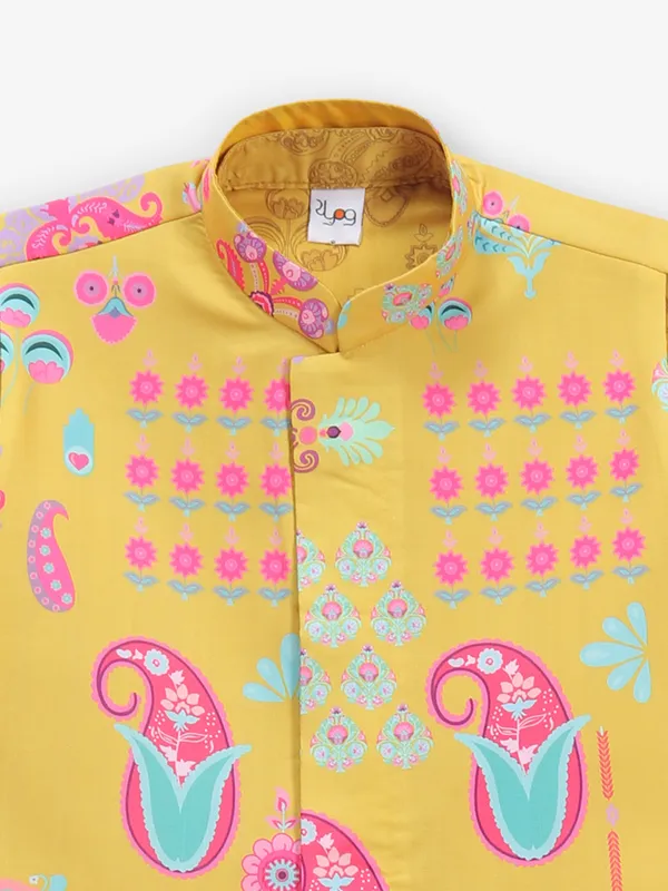 Mustard yellow cotton waistcoat set for boys