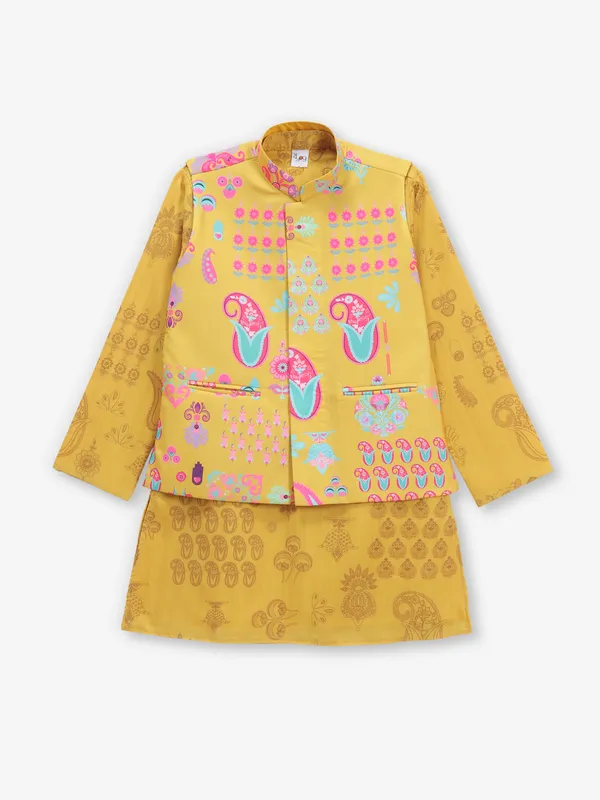 Mustard yellow cotton waistcoat set for boys