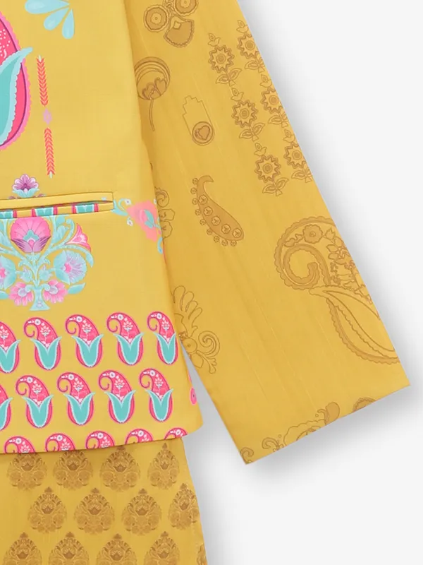 Mustard yellow cotton waistcoat set for boys