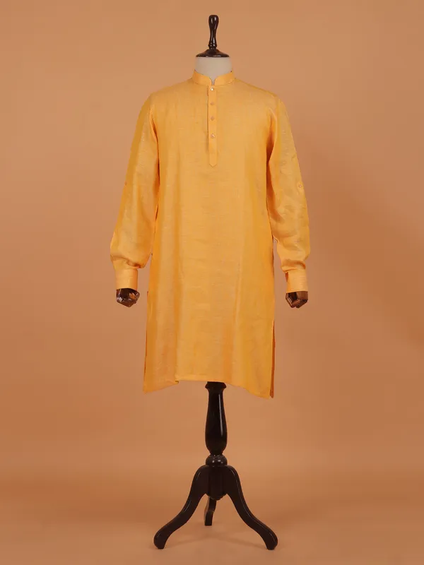 Mustard yellow cotton waistcoat set for men