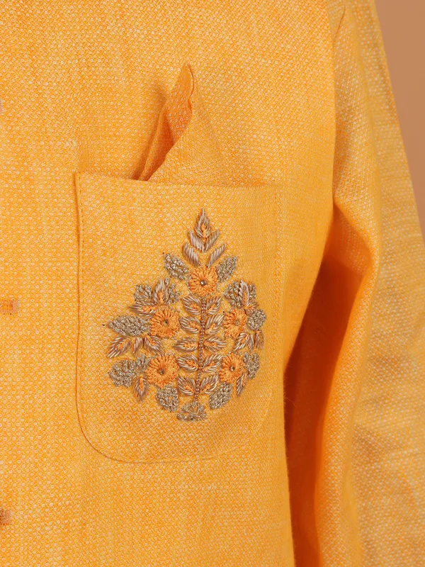 Mustard yellow cotton waistcoat set for men