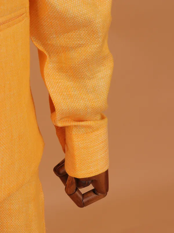 Mustard yellow cotton waistcoat set for men