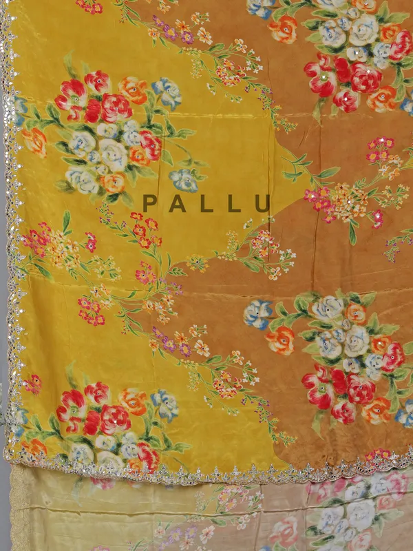 Mustard yellow crepe silk haldi saree