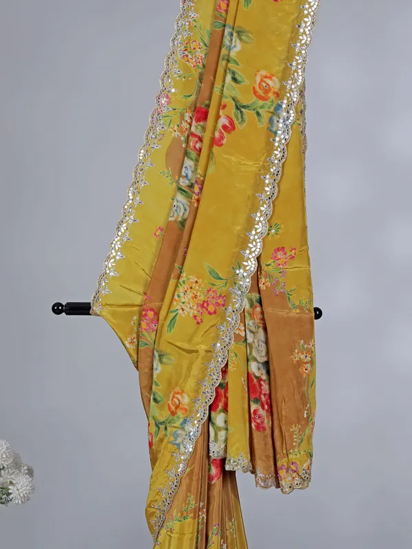 Mustard yellow crepe silk haldi saree