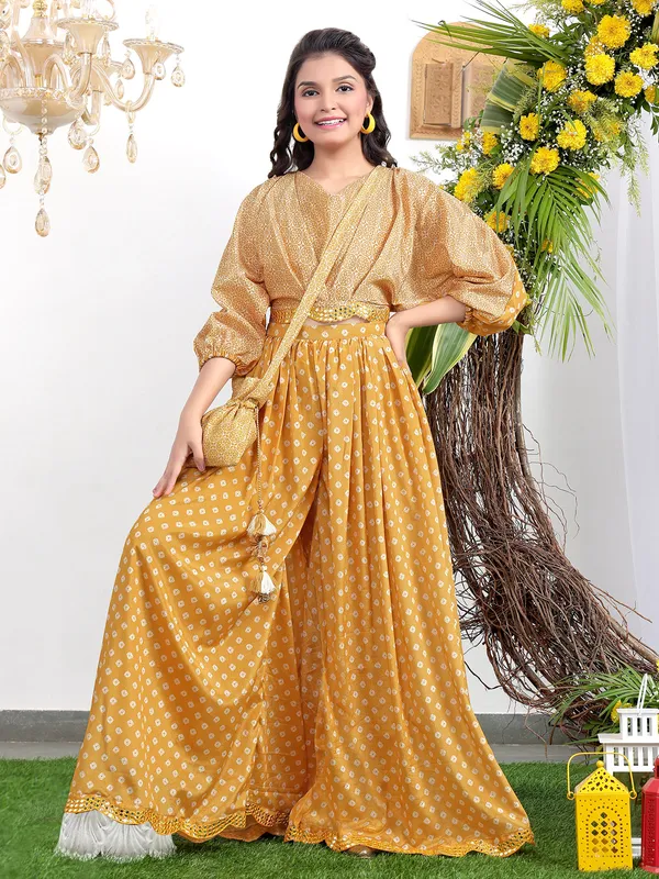 Mustard yellow crop top with palazzo