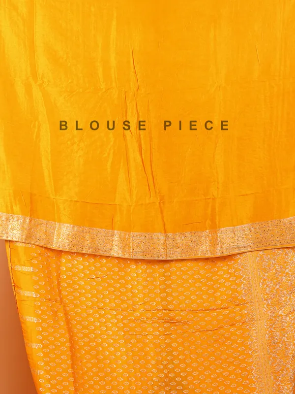 Mustard yellow dola silk saree with unstitched blouse