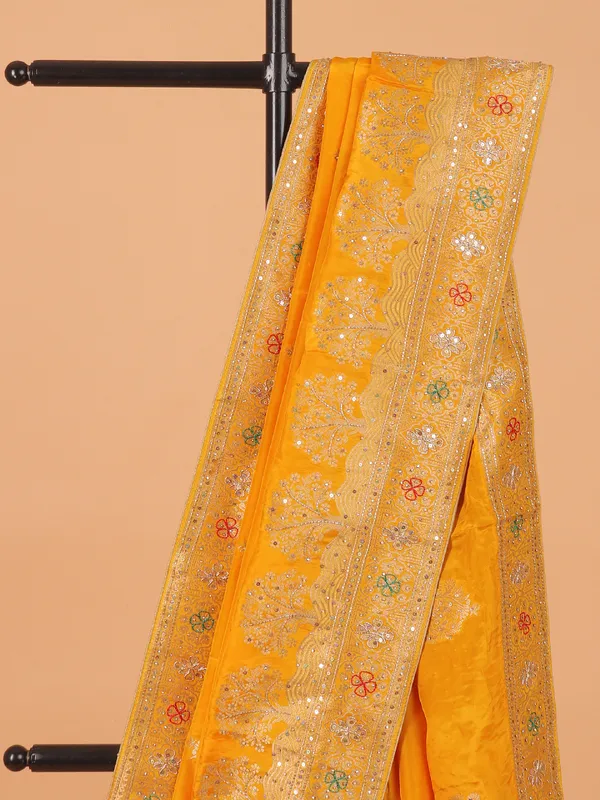 Mustard yellow dola silk saree with zari weaving