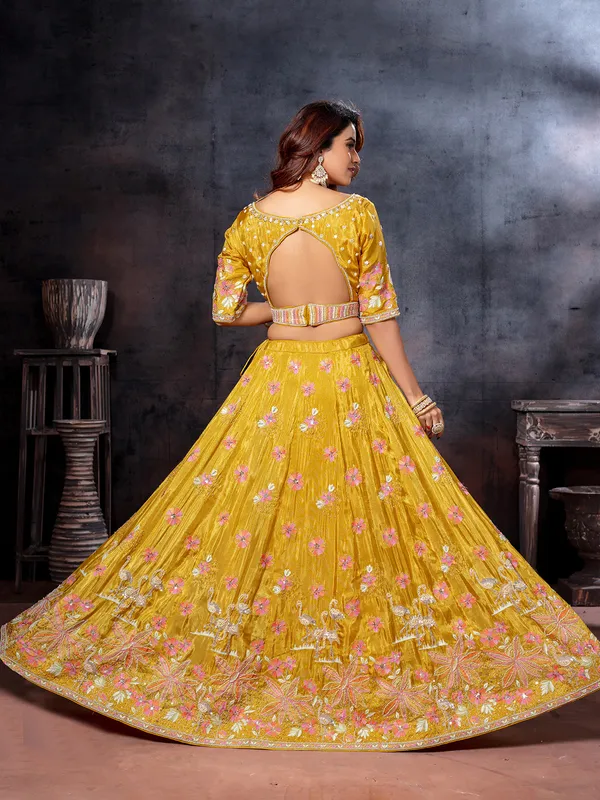 Mustard yellow embellished bridal lehenga choli
