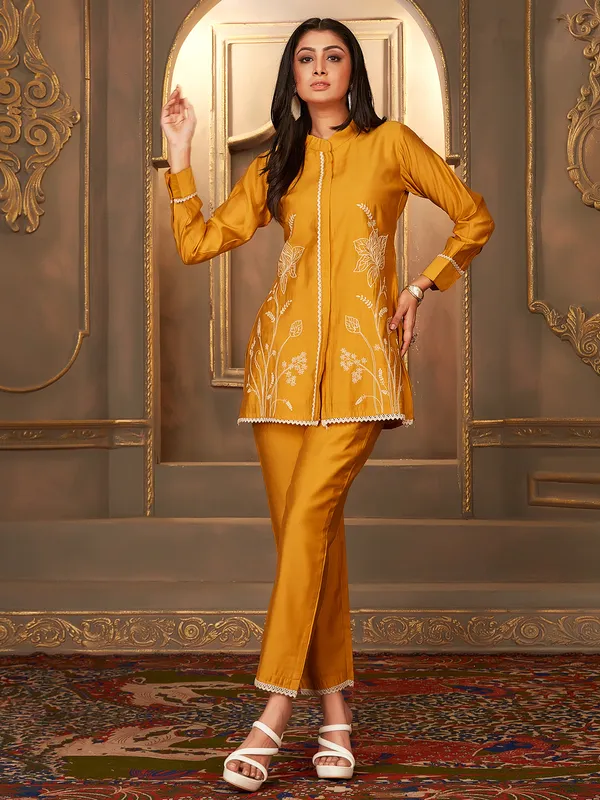 Mustard yellow embroidery co rd set