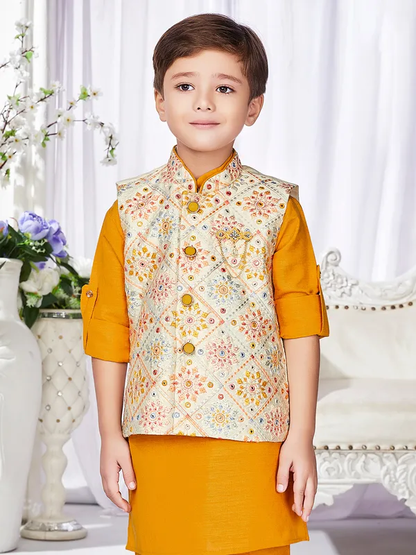 Mustard yellow embroidery waistcoat set