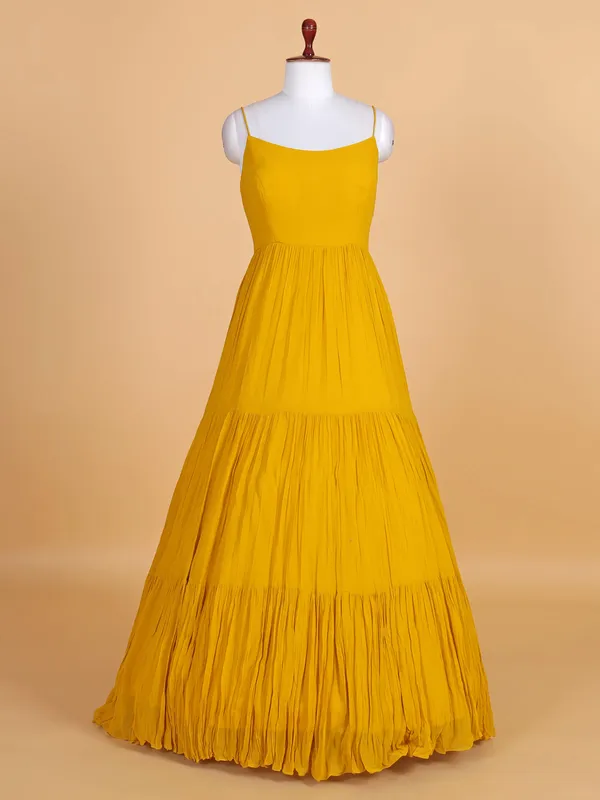 Mustard yellow georgette anarkali suit with jacket style