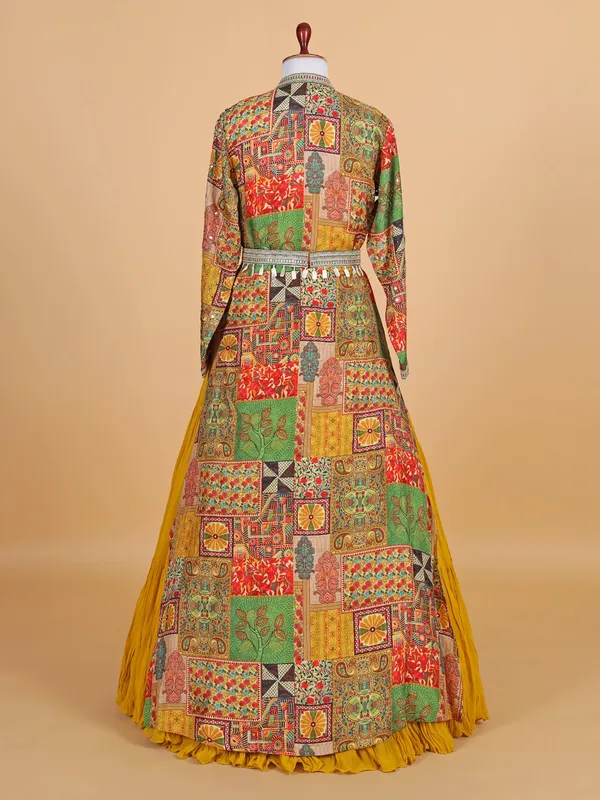 Mustard yellow georgette anarkali suit with jacket style
