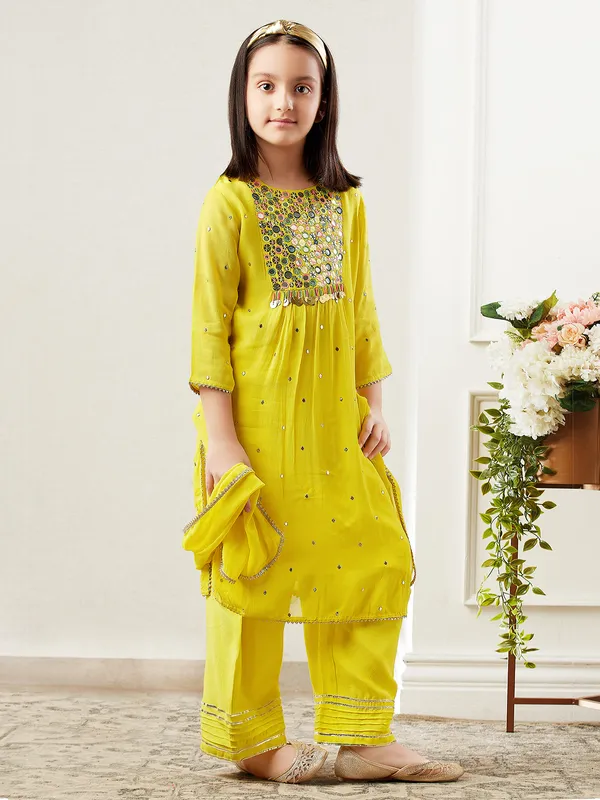 Mustard yellow georgette girls palazzo suit