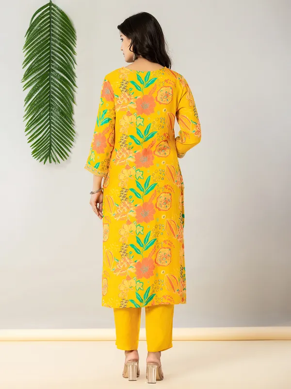 Mustard yellow georgette kurti set with aabla work
