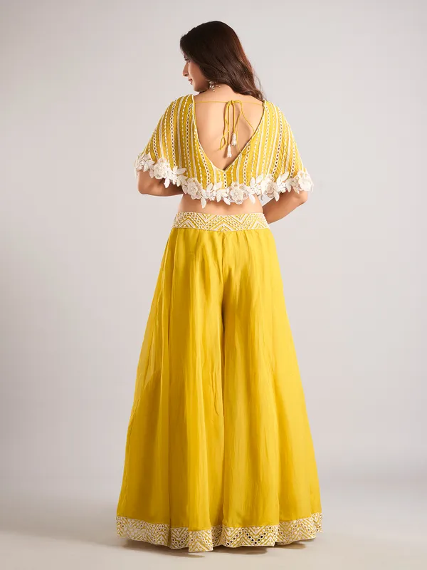 Mustard yellow georgette V neck palazzo suit