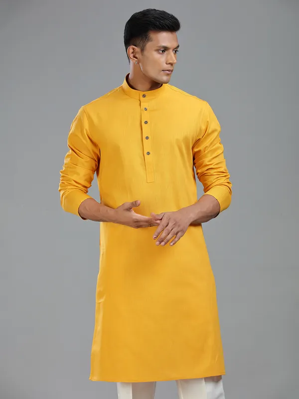 Mustard yellow haldi special kurta suit for men
