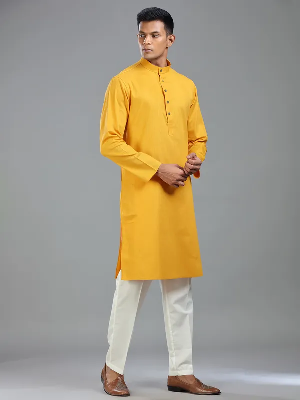 Mustard yellow haldi special kurta suit for men