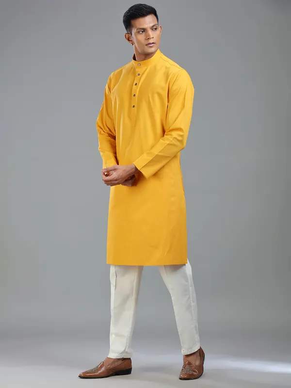 Mustard yellow haldi special kurta suit for men