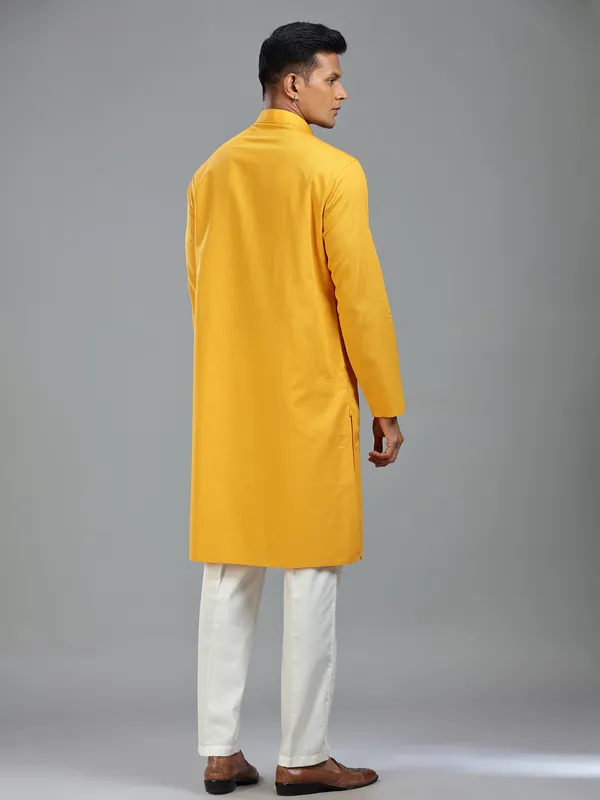 Mustard yellow haldi special kurta suit for men