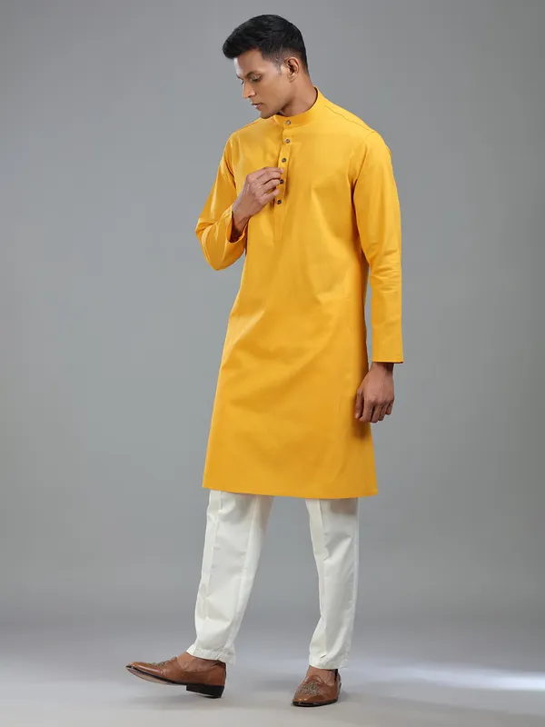 Mustard yellow haldi special kurta suit for men