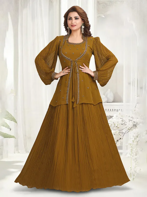 Mustard yellow jacket style anarkali suit