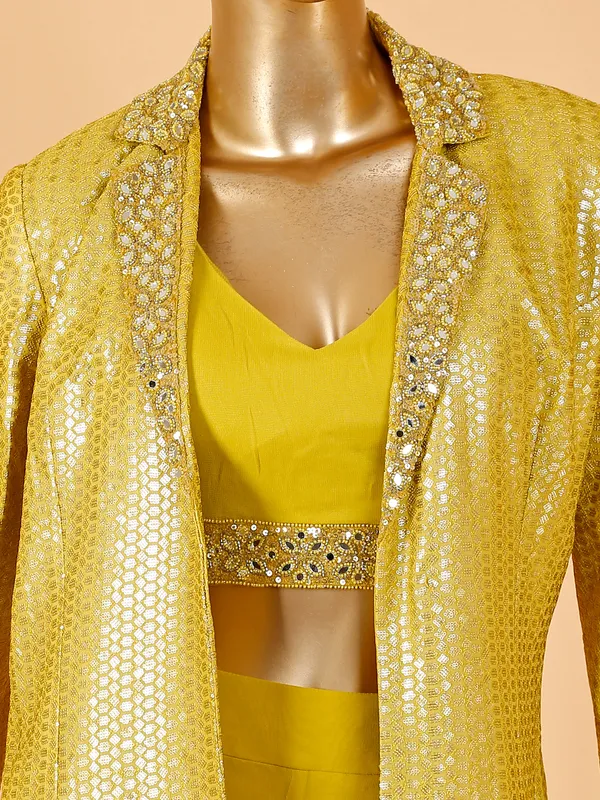 Mustard yellow jacket style georgette sharara suit