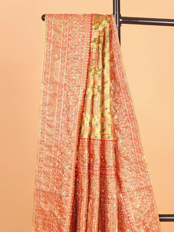Mustard yellow kanjivaram tissue silk saree