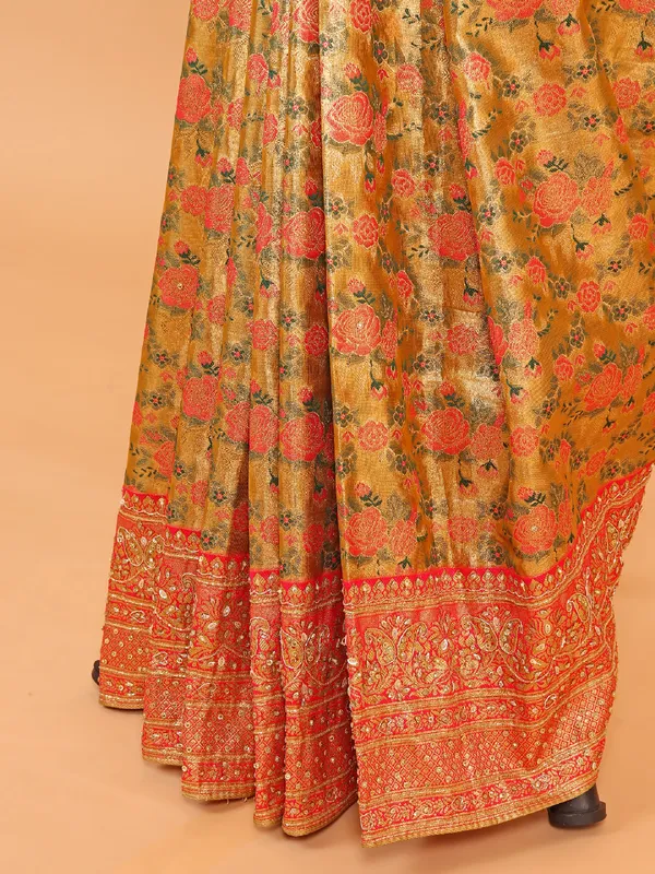 Mustard yellow kanjivaram tissue silk saree