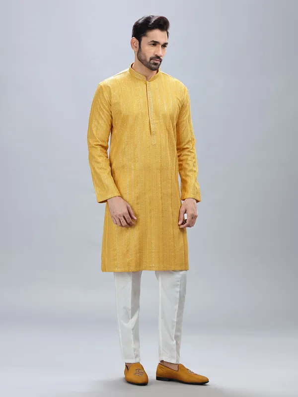 Mustard yellow kurta set for men
