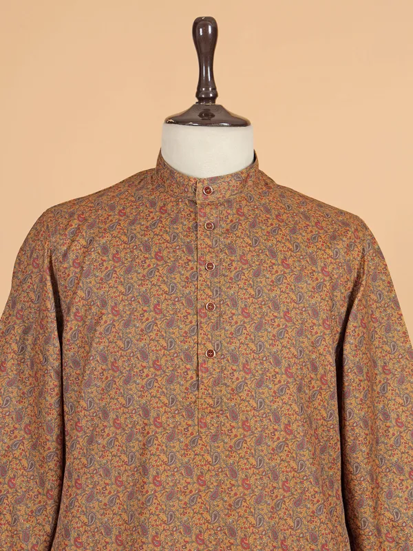 Mustard yellow kurta set with print