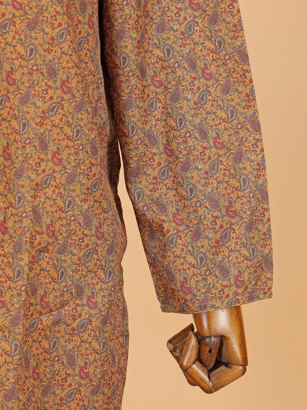 Mustard yellow kurta set with print