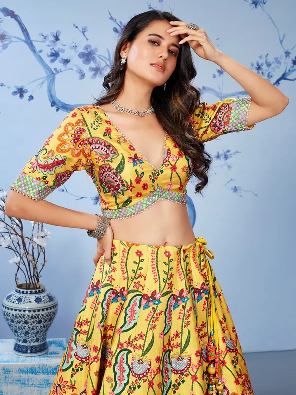 Mustard yellow lehenga choli in silk