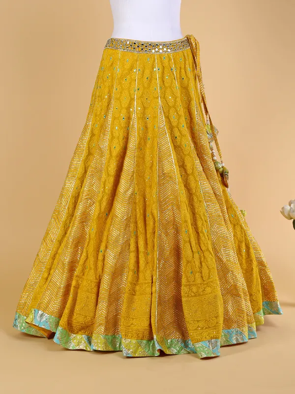 Mustard yellow lehenga choli with net dupatta