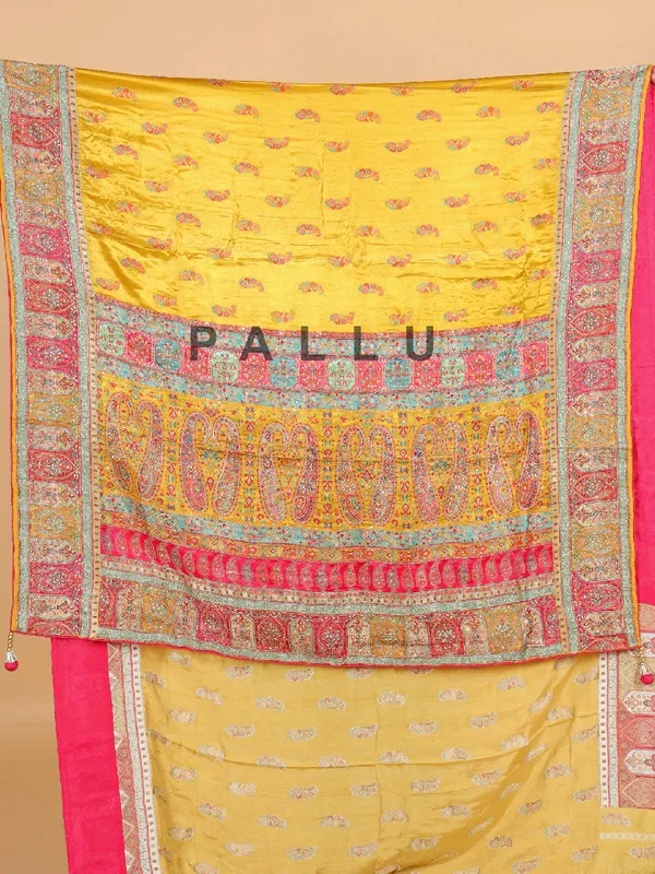 Mustard yellow masru silk wedding saree