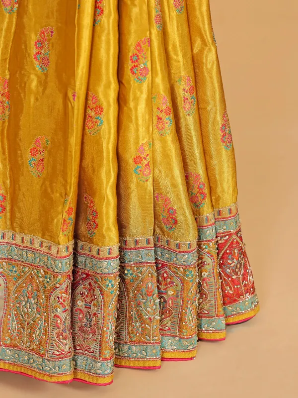 Mustard yellow masru silk wedding saree