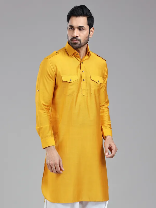 Mustard yellow mens pathani kurta