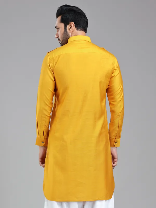 Mustard yellow mens pathani kurta