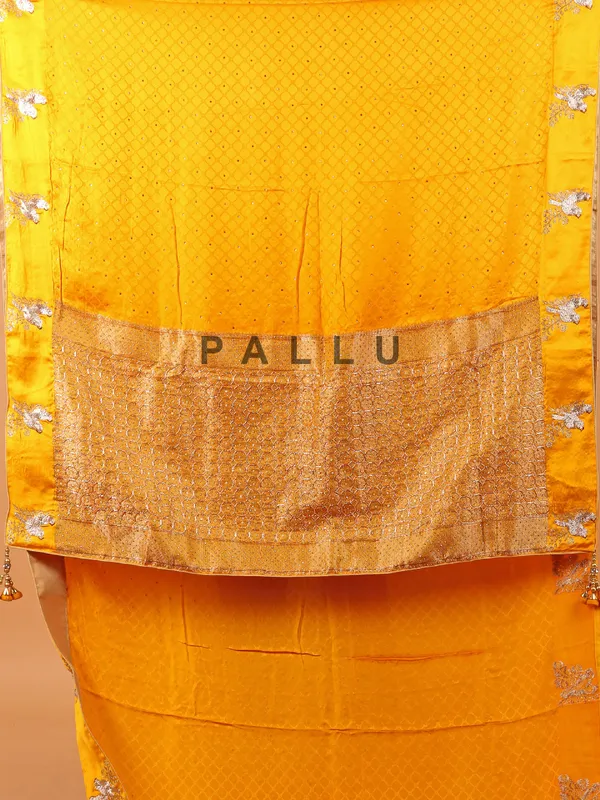 Mustard yellow modal silk wedding wear saree