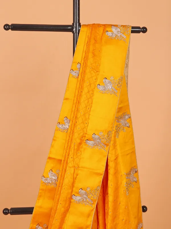 Mustard yellow modal silk wedding wear saree