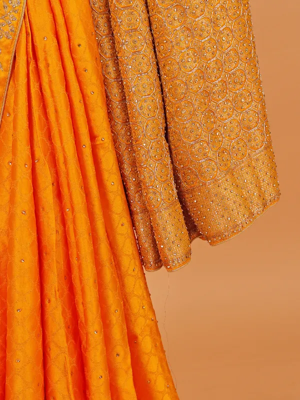 Mustard yellow modal silk wedding wear saree