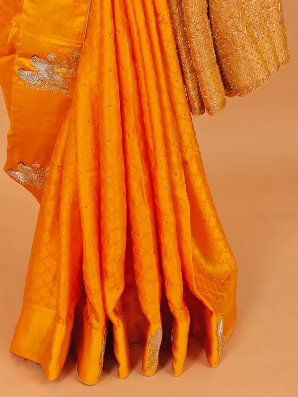 Mustard yellow modal silk wedding wear saree