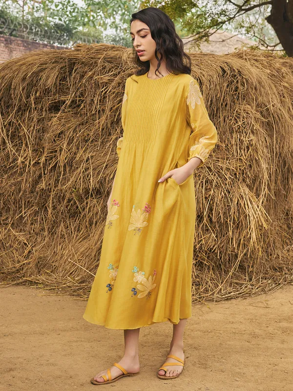 Mustard yellow muslin cotton kurti