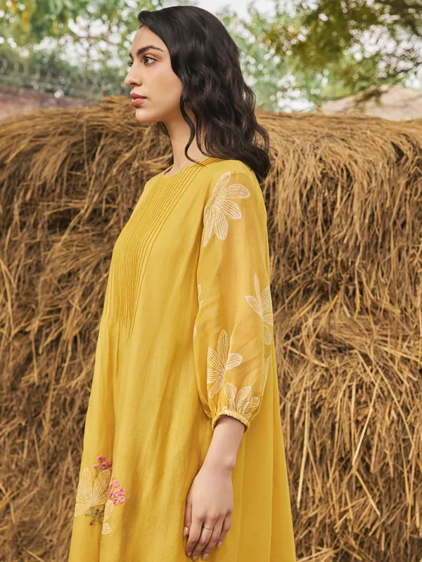 Mustard yellow muslin cotton kurti