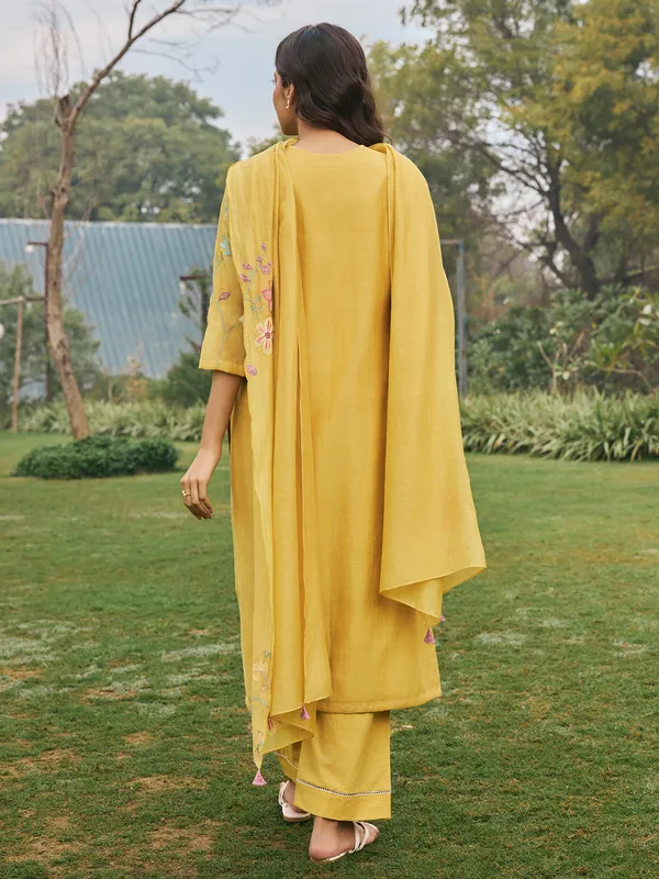 Mustard yellow muslin cotton  salwar suit with dupatta