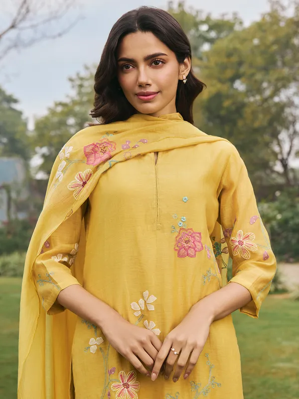 Mustard yellow muslin cotton  salwar suit with dupatta