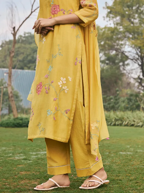 Mustard yellow muslin cotton  salwar suit with dupatta