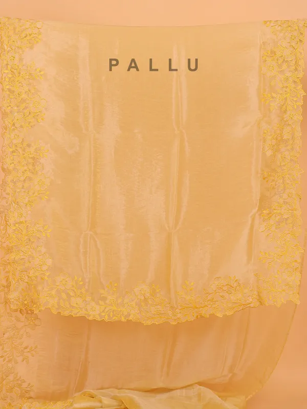 Mustard yellow organza saree for wedding wear
