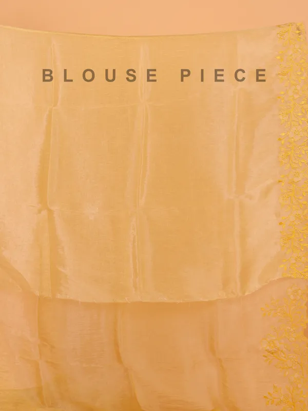 Mustard yellow organza saree for wedding wear