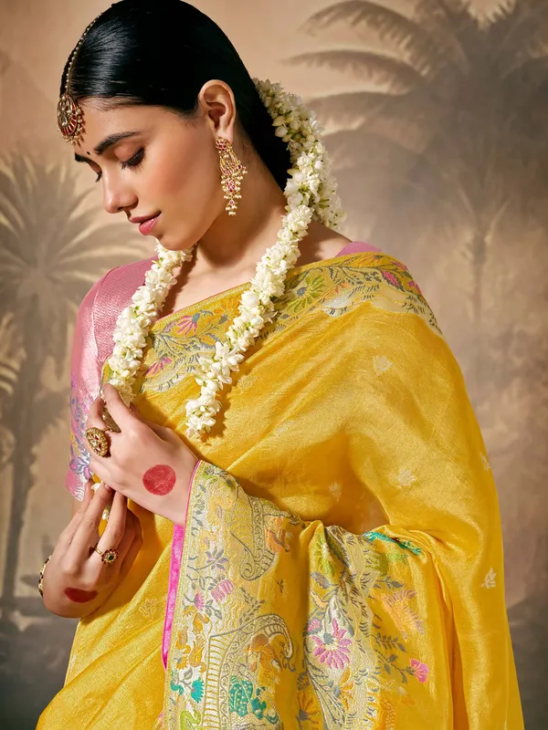 Mustard yellow paithani saree